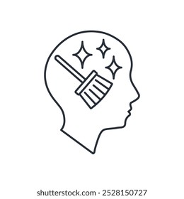 Put your head in order. Clear your brain.Personal problem situations.Vector linear icon isolated on white background.