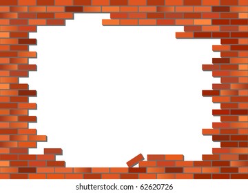 Put your text or picture behind the brick wall. Retro red brick wall vector, partly collapsed