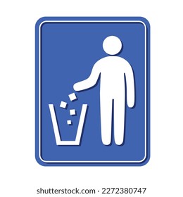 put your waste garbage here sign board trash icon blue background