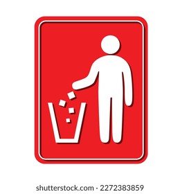 put your waste garbage here sign board trash icon red background