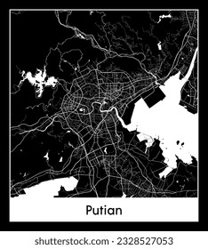 Putian China Asia City map black white vector illustration