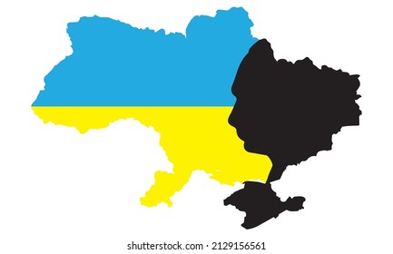 Putin's silhouette on the map of Ukraine