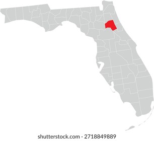 Putnam County on the Map of Florida State Editable Vector