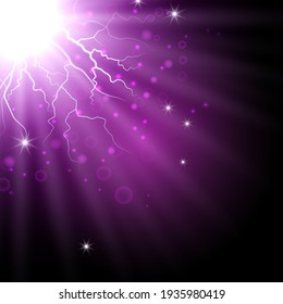 Putple spotlight. Bright lighting with spotlights of the stage on transparent background.