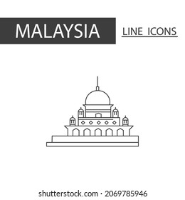 Putra Mosque Malaysia icon. The icons as Malaysia signature in black lines.