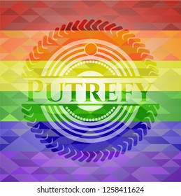 Putrefy on mosaic background with the colors of the LGBT flag