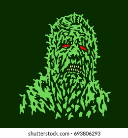 Putrid head of zombie. Vector illustration. The horror genre. Scary character face.