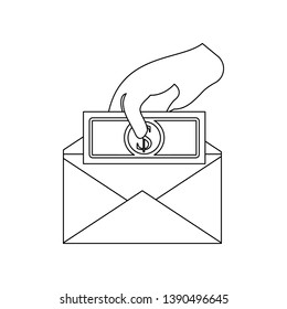  hand puts money in an envelope icon. Element of banking for mobile concept and web apps icon. Outline, thin line icon for website design and development, app development