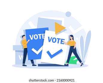 Puts voting ballot in ballot box. Voting and election concept,Clients Choosing Satisfaction Rating and Leaving Positive Review