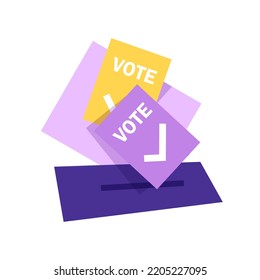 Puts voting ballot in ballot box. Voting and election concept