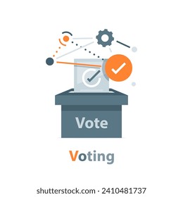 Puts voting ballot in ballot box. Voting and election concept