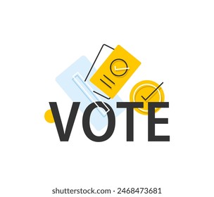 Puts voting ballot in ballot box. Voting and election concept