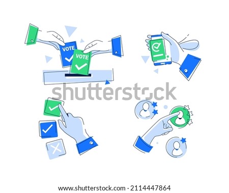 Puts voting ballot in ballot box. Voting and election concept,Clients Choosing Satisfaction Rating and Leaving Positive Review