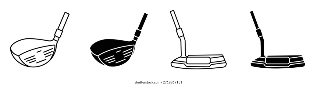 Icono de Putter en paquete de estilo lineal y Clipart sobre fondo blanco.