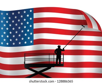 Putting up American Flag