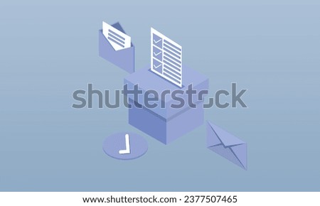 Putting Ballot Into Voting Box.Choosing Candidate at Vote Polling Station. Election Campaign and Referendum Concept.on blue background.3D design.isometric vector design Illustration.