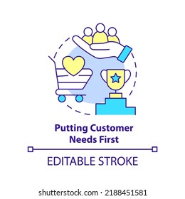 Putting customer needs first concept icon. Ethical behavior abstract idea thin line illustration. Customer-first culture. Isolated outline drawing. Editable stroke. Arial, Myriad Pro-Bold fonts used