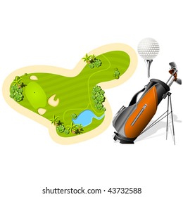 Putting Green, Golf Bag and ball isolated on the white