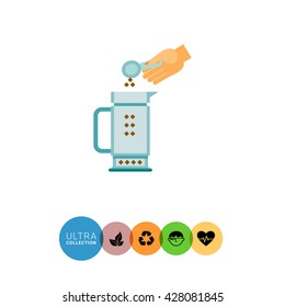 Putting ground coffee to pot flat icon
