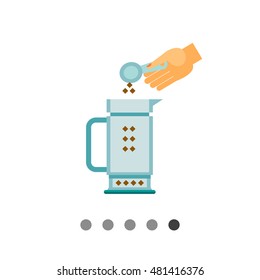 Putting ground coffee to pot flat icon