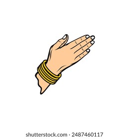 Putting hands together in a namaste gesture wearing a side view bracelet vector illustration