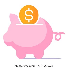 Putting money in piggy bank vector design element. Abstract customizable symbol for infographic with blank copy space. Editable shape for instructional graphics. Visual data presentation component