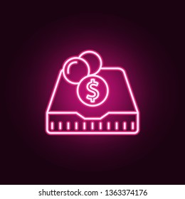 putting in pennies neon icon. Elements of Banking set. Simple icon for websites, web design, mobile app, info graphics