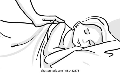 Putting to sleep black   white vector sketch  simple drawing at white background