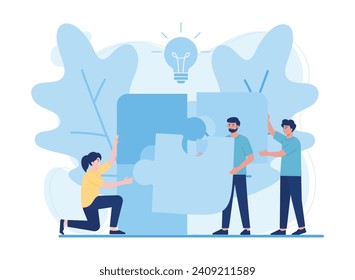 putting together a jigsaw puzzle teamwork partnership trending concept flat illustration