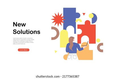 Putting together puzzle pieces, problem solving, innovative business approach, brainstorming, unique ideas, creativity and skills concept with puzzle pieces flat vector illustration