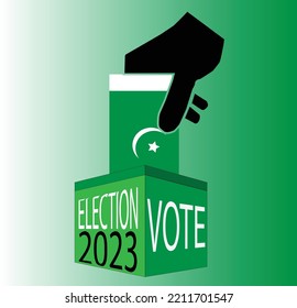 Putting a voting ballot into a box with Pakistan flag.