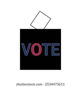 putting voting ballot into vote box. The US presidential election 2024. American flag colors. Vector illustration.