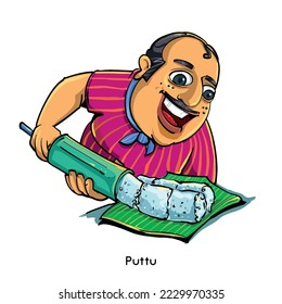 Puttu- Man making traditional Kerala breakfast 