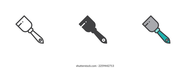 Putty knife different style icon set. Line, glyph and filled outline colorful version, outline and filled vector sign. Symbol, logo illustration. Vector graphics