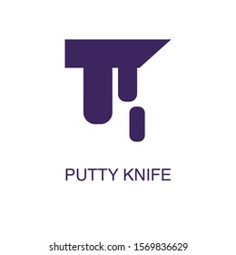 Putty knife element in flat simple style on white background. Putty knife icon, with text name concept template