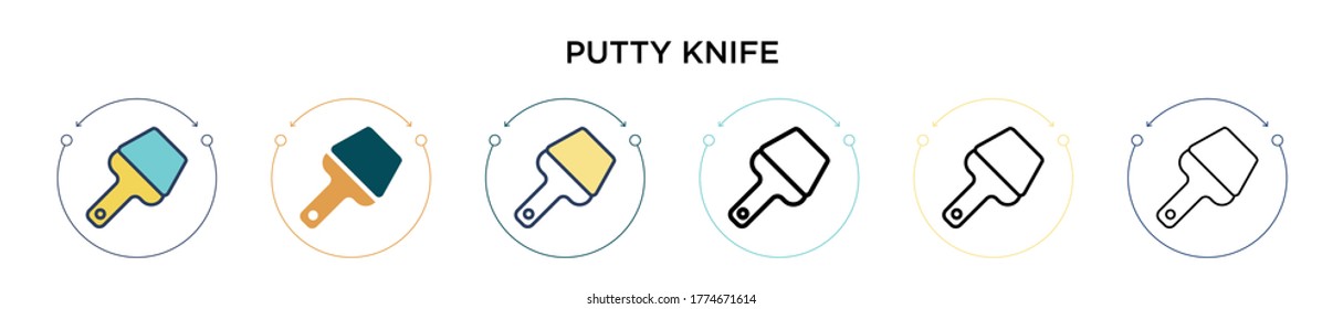 Putty knife icon in filled, thin line, outline and stroke style. Vector illustration of two colored and black putty knife vector icons designs can be used for mobile, ui, web