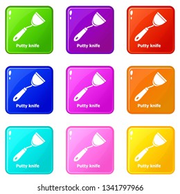 Putty knife icons set 9 color collection isolated on white for any design