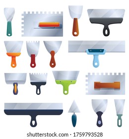 Putty knife icons set. Cartoon set of putty knife vector icons for web design