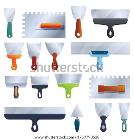 Putty knife icons set. Cartoon set of putty knife vector icons for web design