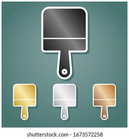Putty knife sign. Set of metallic Icons with gray, gold, silver and bronze gradient with white contour and shadow at viridan background. Illustration.