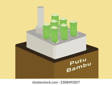 Putu Bambu cake is an Indonesian  traditional food. Made using bamboo and heated with steam. Vector illustration of Indonesian traditional cake. 