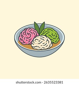Putu Mayang is an Indonesian sweet coconut-flavored noodle-shaped cake.