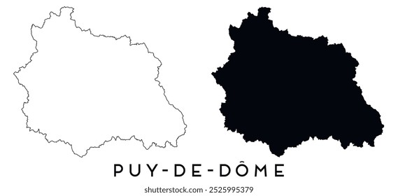 Puy de Dome map outline and black silhouette vector
