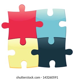 Puzzle 4 colors with shadow isolated on white background,vector eps 10.