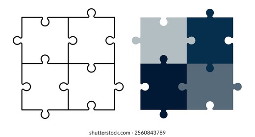 Puzzle of 4 square pieces. Editable Stroke. Creativity, inspiration, logical thinking.