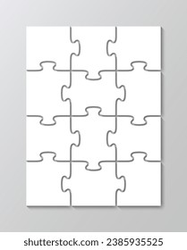 Puzzle with 4x3 elements. Jigsaw outline grid with 12 pieces. Portrait orientation modern puzzle background. Thinking game. Simple mosaic layout. Laser cut frame. Vector illustration.