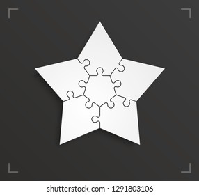 Puzzle 5 star banner presentation. Abstract five pointed star puzzle infograph template explanatory text field business statistics. Vector 5 pieces puzzles illustration. Section compare service banner