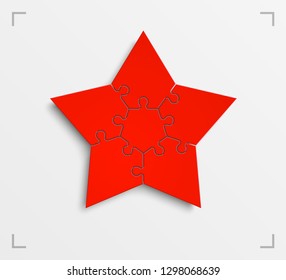 Puzzle 5 star banner presentation. Abstract five pointed star puzzle infograph template explanatory text field business statistics. Vector 5 pieces puzzles illustration. Section compare service banner