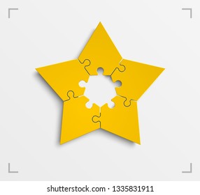 Puzzle 5 star banner presentation. Abstract five pointed star puzzle infograph template explanatory text field business statistics. Vector 5 pieces puzzles illustration. Section compare service banner