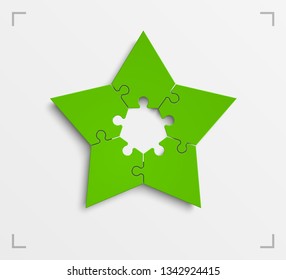 Puzzle 5 star banner presentation. Abstract five pointed star puzzle infograph template explanatory text field business statistics. Vector 5 pieces puzzles illustration. Section compare service banner